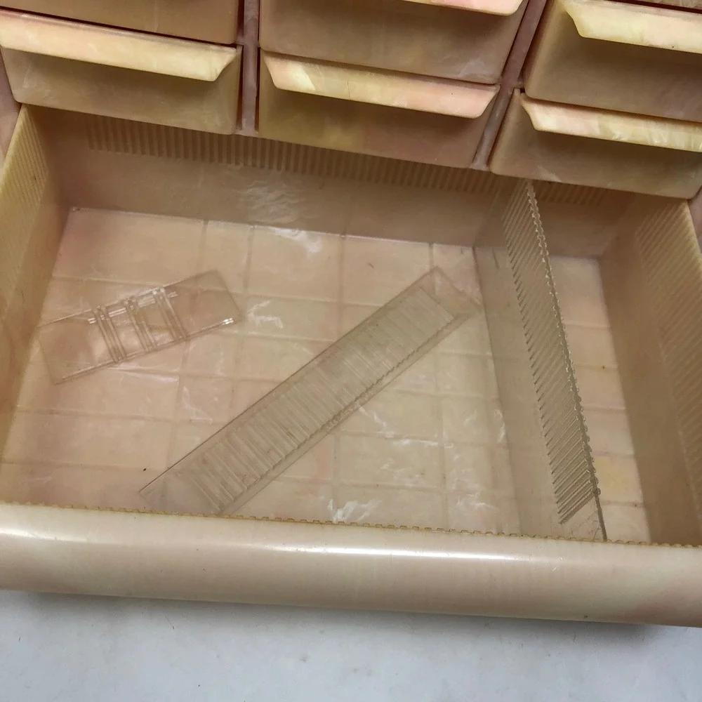 Vintage AkrovMils 10 Drawer Storage Cabinet Pink Swirl Marbled Plastic Organizer